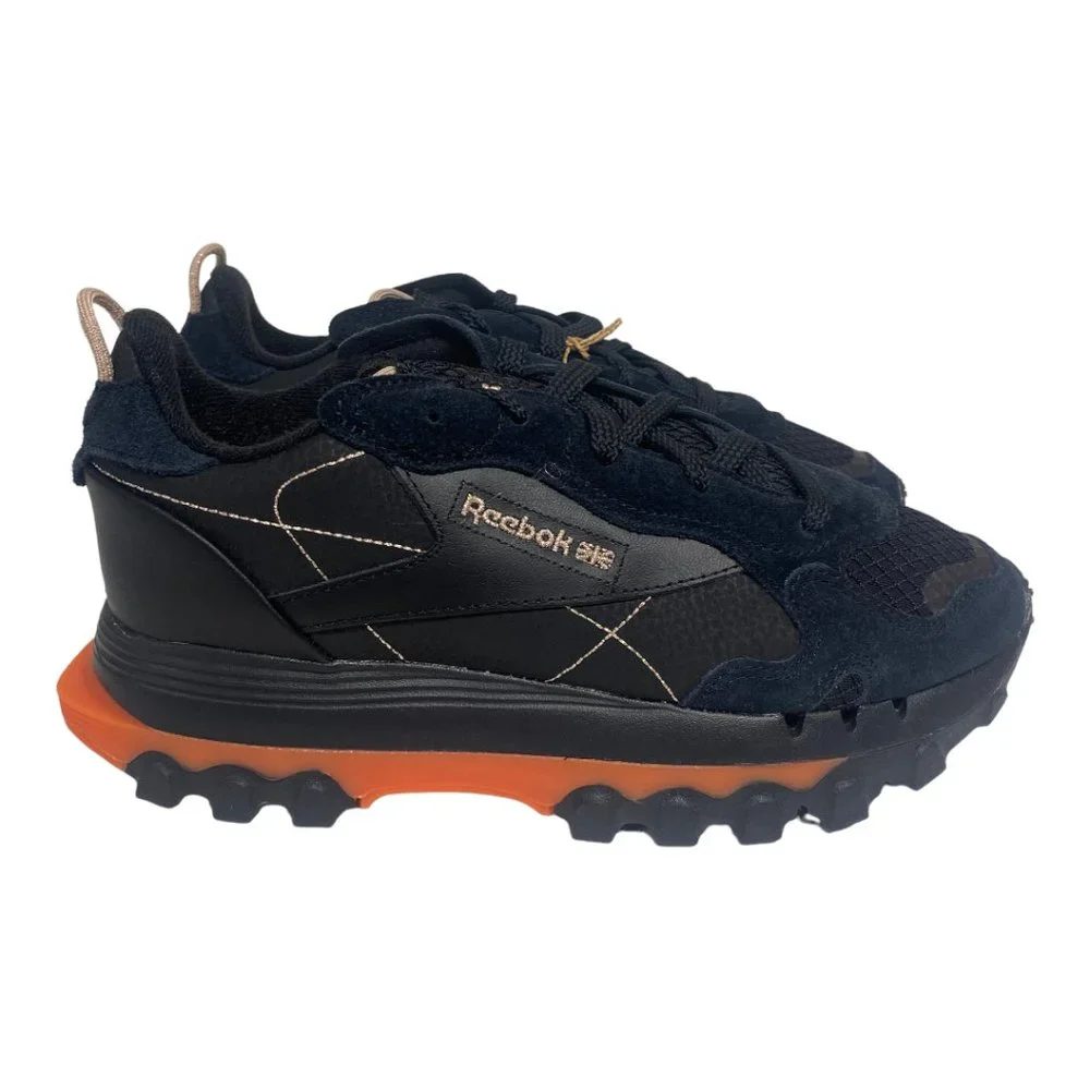 REEBOX Women's Cardi B Classic Leather Black Orange Red Sneaker Shoe Size 7 NEW - Picture 1 of 6
